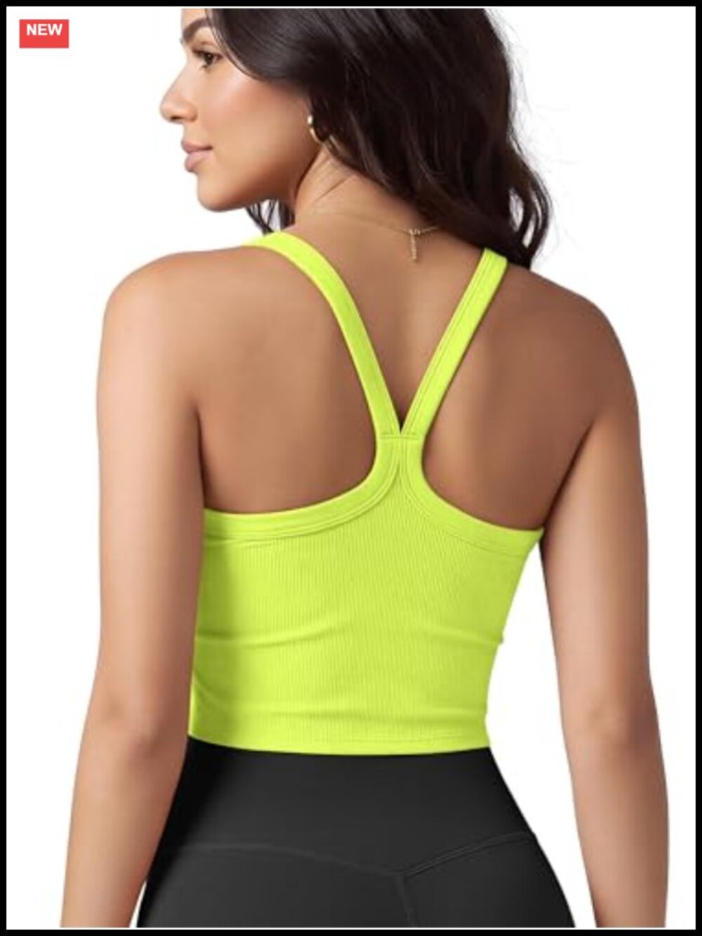 Seamless Ribbed Crop Cami Wide Scoop Neck Racerback Cropped Tank